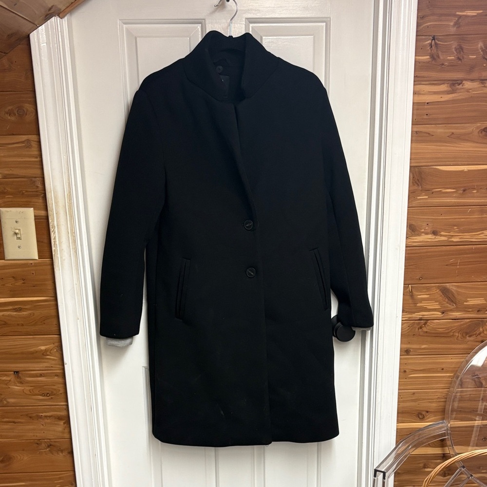 Zara Black Single-Breasted Wool Pea Coat